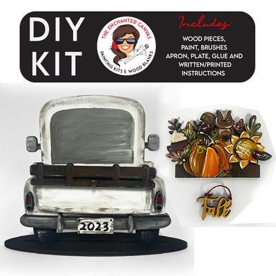 This adorably popular Vintage Truck Interchangeable will hold many different inserts! SPRING, SUMMER, FALL, WINTER insert is automatically included with DIY Kit purchase. The Truck is Aprox. 7.5 inches Tall and 7.5 Wide! This is a DIY kit so you can paint the truck and inserts any way you like. Each piece will come packaged neatly so you know how to put them together after you paint them.