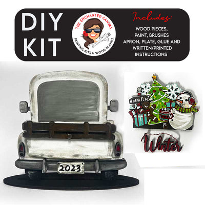 This adorably popular Vintage Truck Interchangeable will hold many different inserts! SPRING, SUMMER, FALL, WINTER insert is automatically included with DIY Kit purchase. The Truck is Aprox. 7.5 inches Tall and 7.5 Wide! This is a DIY kit so you can paint the truck and inserts any way you like. Each piece will come packaged neatly so you know how to put them together after you paint them.